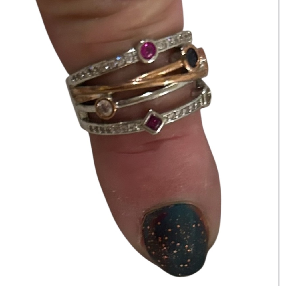 Elegant Silver and Gold Multi-Stone Ring